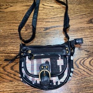 Strap Purse black with rainbow accents.
